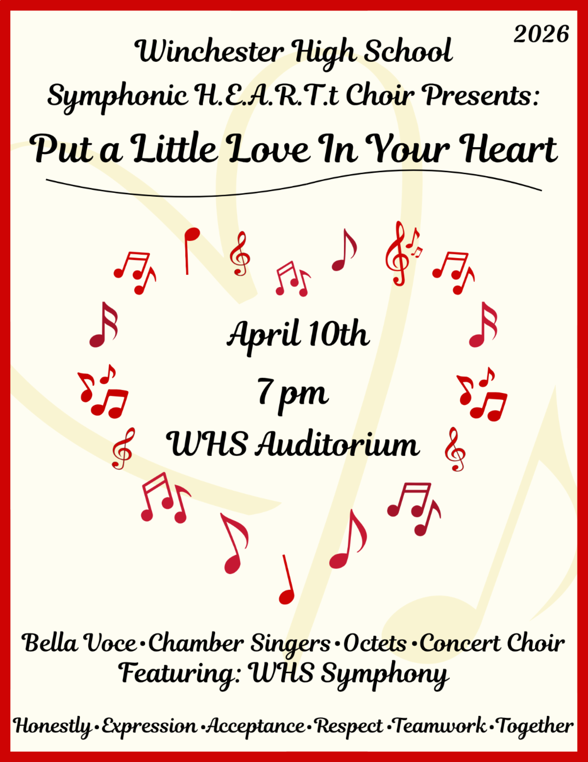 Flier for Winchester High School Spring Choral Concert